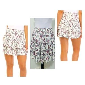 TRUE CRAFT Size Large Ruffle Tiered Floral Navy & White Floral Print Mini Skirt